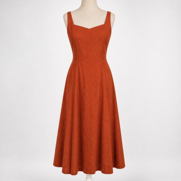 Old Navy Dresses & Skirts - Linen Sweetheart Sleeveless Smocked Dress L Rust Orange Cottagecore Coastal Boho